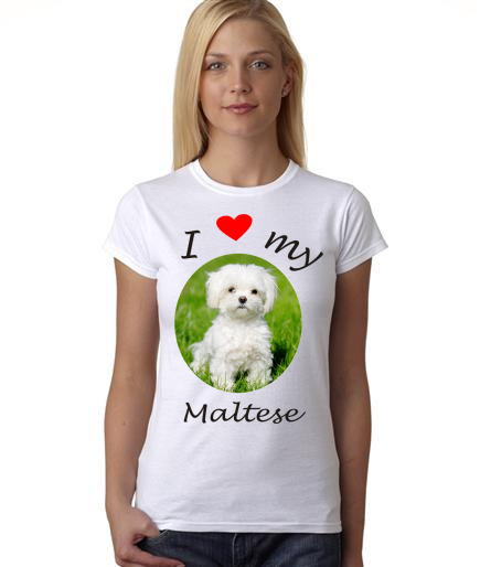 Dogs - I Heart My Maltese on Womans Shirt